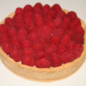 Tarte aux framboises et chocolat blanc