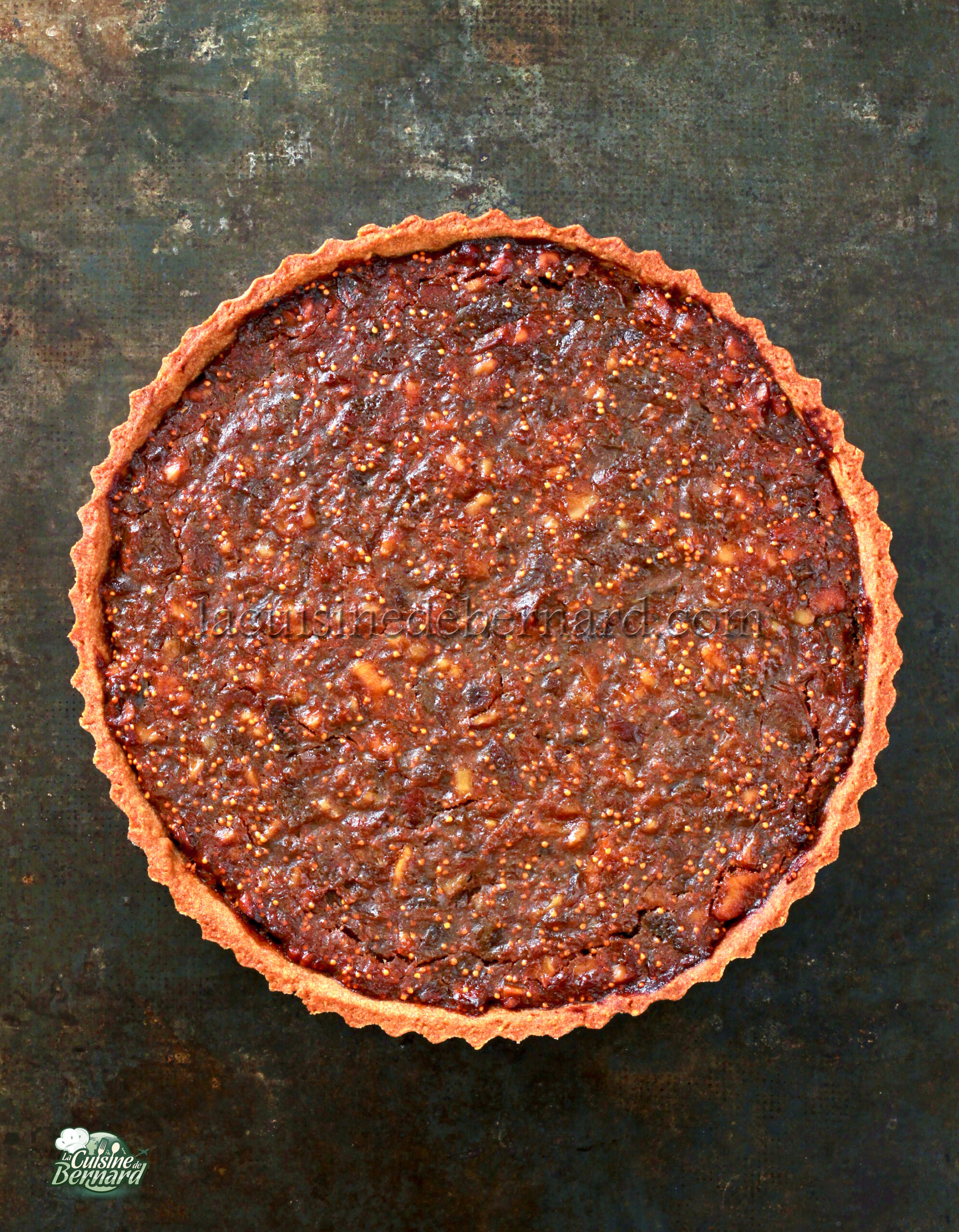 Tarte figues séchées, orange et noix